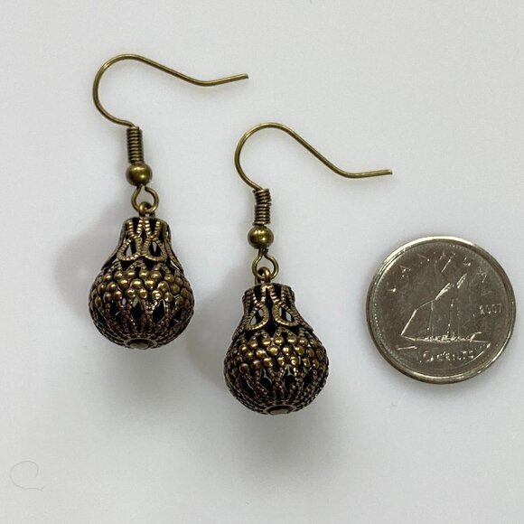 ❤️ Antique Brass Filigree Earrings - Picture 6 of 10
